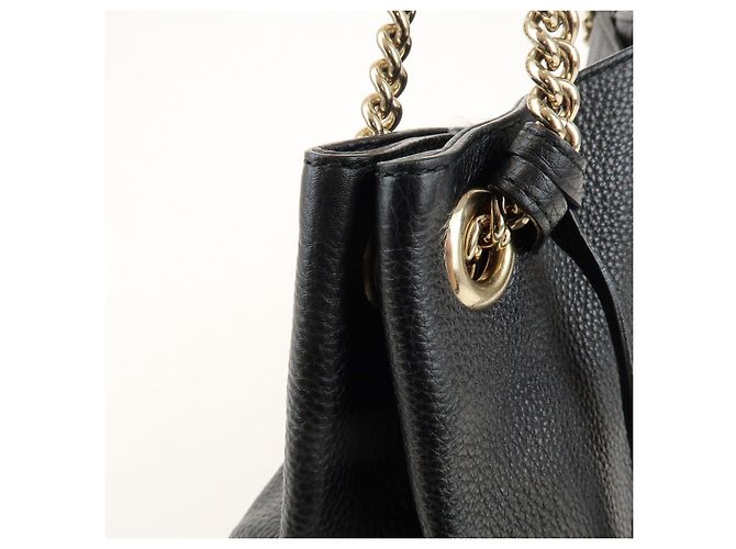 GUCCI SOHO Borsa a tracolla in pelle con catena e G intrecciate Nero 308982 - vista 17