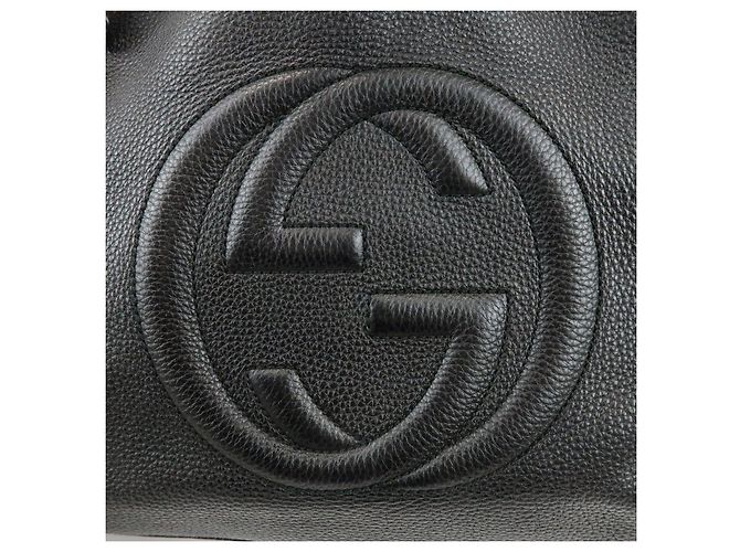 GUCCI SOHO Borsa a tracolla in pelle con catena e G intrecciate Nero 308982 - vista 18