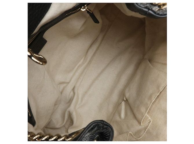 GUCCI SOHO Borsa a tracolla in pelle con catena e G intrecciate Nero 308982 - vista 19