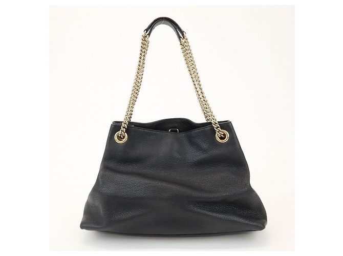 GUCCI SOHO Borsa a tracolla in pelle con catena e G intrecciate Nero 308982 - vista 2