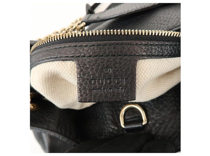 GUCCI SOHO Borsa a tracolla in pelle con catena e G intrecciate Nero 308982 - vista 23