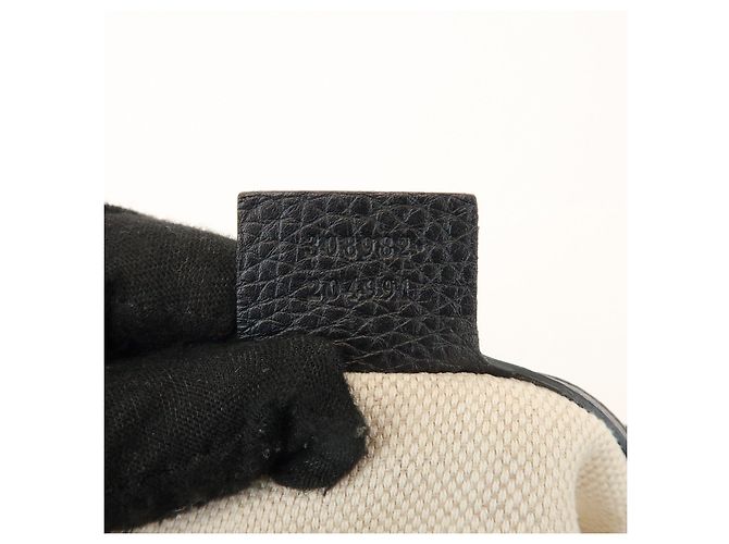GUCCI SOHO Borsa a tracolla in pelle con catena e G intrecciate Nero 308982 - vista 24