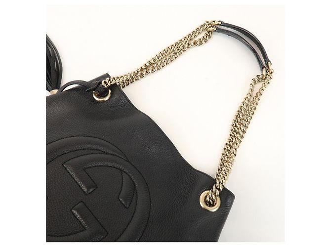 GUCCI SOHO Borsa a tracolla in pelle con catena e G intrecciate Nero 308982 - vista 6