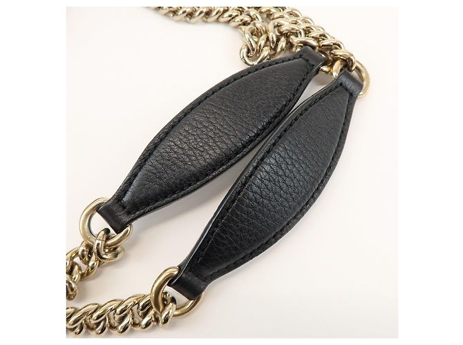 GUCCI SOHO Borsa a tracolla in pelle con catena e G intrecciate Nero 308982 - vista 7