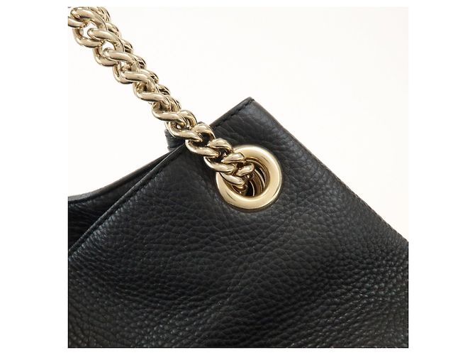 GUCCI SOHO Borsa a tracolla in pelle con catena e G intrecciate Nero 308982 - vista 9