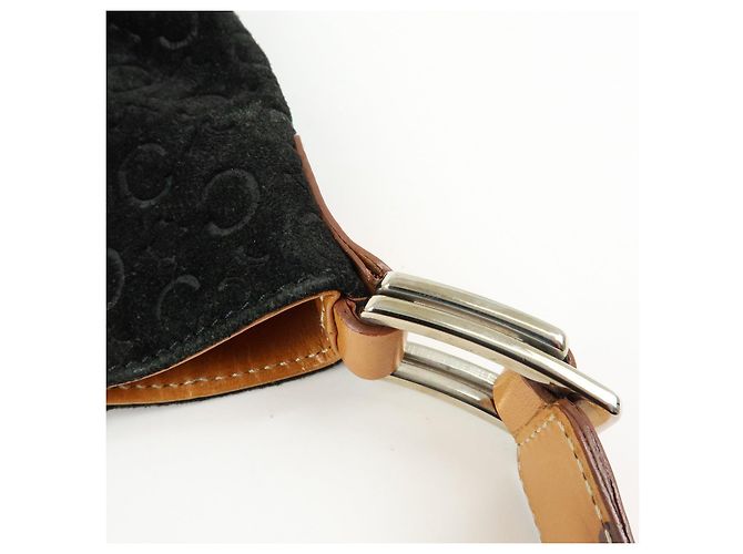 Céline Borsa a spalla CELINE C Macadam in pelle scamosciata Nero Marrone - vista 10