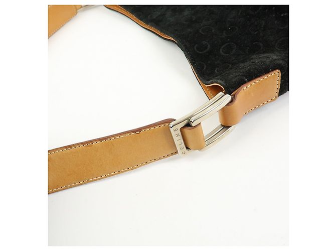 Céline Borsa a spalla CELINE C Macadam in pelle scamosciata Nero Marrone - vista 11