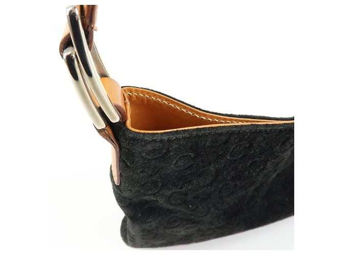 Céline Borsa a spalla CELINE C Macadam in pelle scamosciata Nero Marrone - vista 17