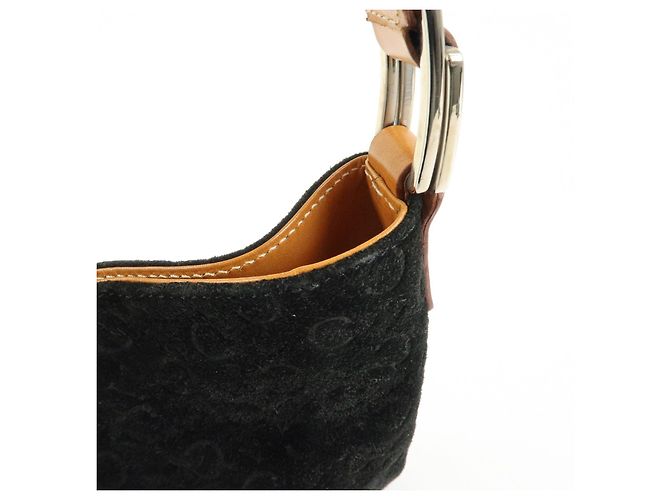 Céline Borsa a spalla CELINE C Macadam in pelle scamosciata Nero Marrone - vista 18
