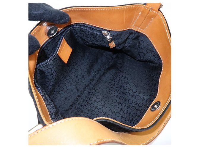 Céline Borsa a spalla CELINE C Macadam in pelle scamosciata Nero Marrone - vista 21