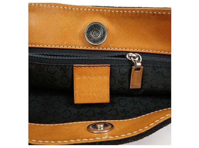 Céline Borsa a spalla CELINE C Macadam in pelle scamosciata Nero Marrone - vista 23