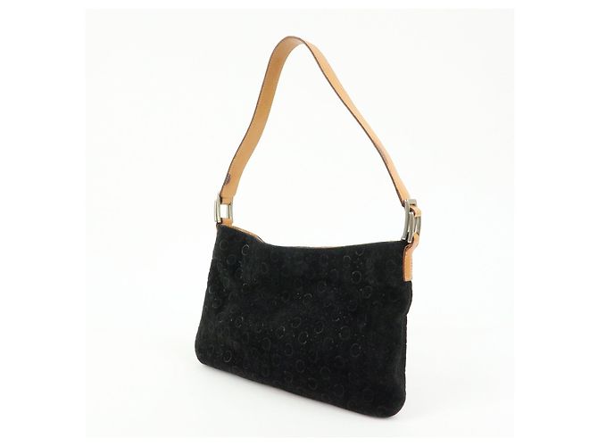 Céline Borsa a spalla CELINE C Macadam in pelle scamosciata Nero Marrone - vista 3