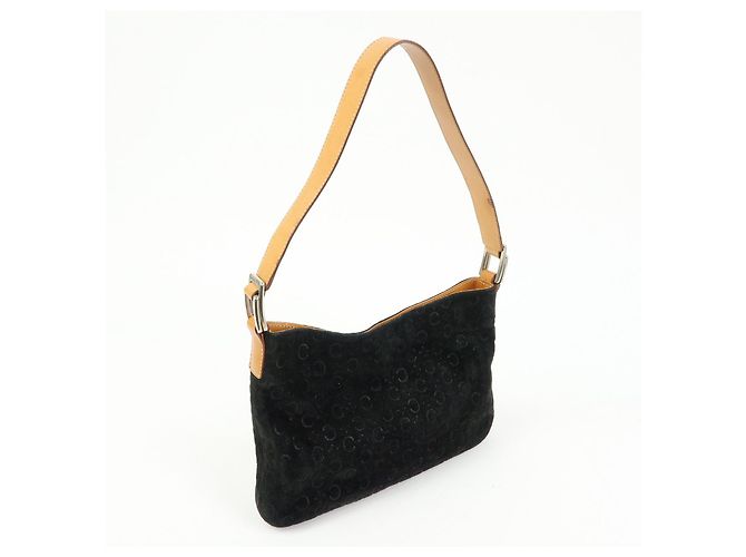 Céline Borsa a spalla CELINE C Macadam in pelle scamosciata Nero Marrone - vista 4