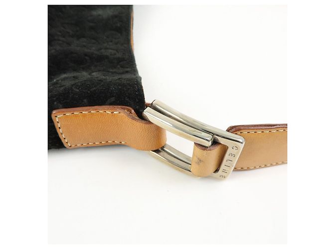 Céline Borsa a spalla CELINE C Macadam in pelle scamosciata Nero Marrone - vista 9