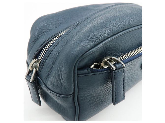 PRADA Triangle Logo Leather Cosmetic Pouch Accessory Pouch Navy - view 10
