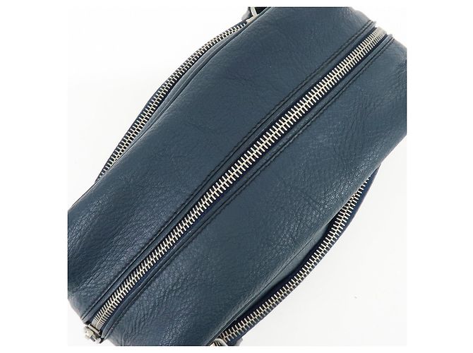 PRADA Triangle Logo Leather Cosmetic Pouch Accessory Pouch Navy - view 14