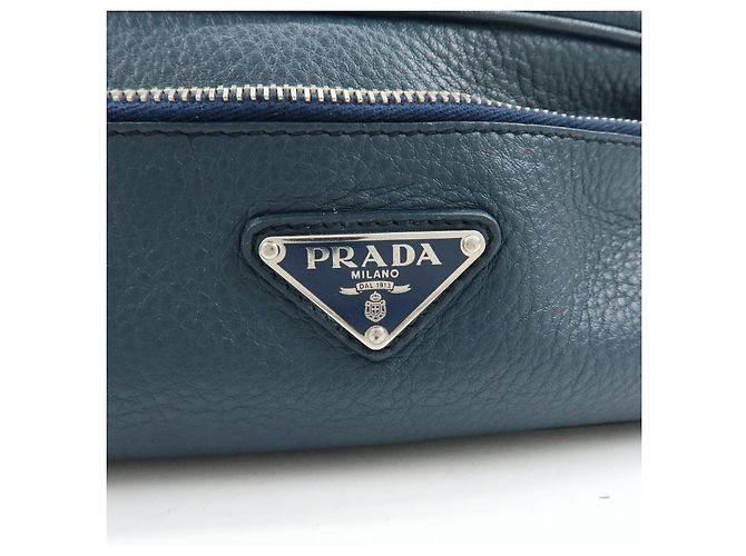 PRADA Triangle Logo Leather Cosmetic Pouch Accessory Pouch Navy - view 17
