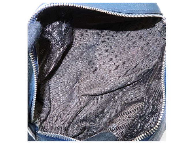 PRADA Triangle Logo Leather Cosmetic Pouch Accessory Pouch Navy - view 18