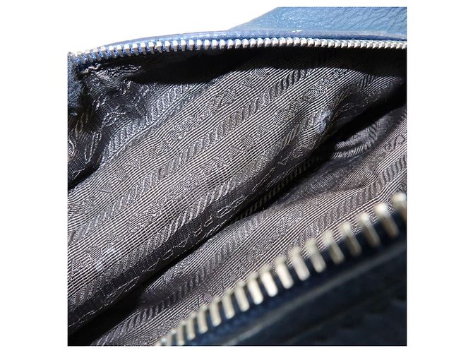 PRADA Triangle Logo Leather Cosmetic Pouch Accessory Pouch Navy - view 19