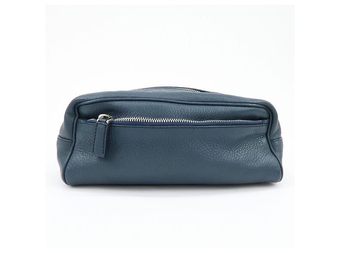 PRADA Triangle Logo Leather Cosmetic Pouch Accessory Pouch Navy - view 2