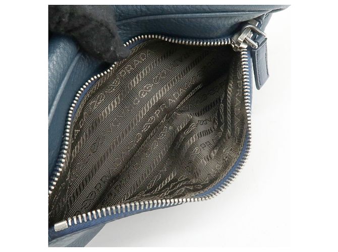PRADA Triangle Logo Leather Cosmetic Pouch Accessory Pouch Navy - view 20