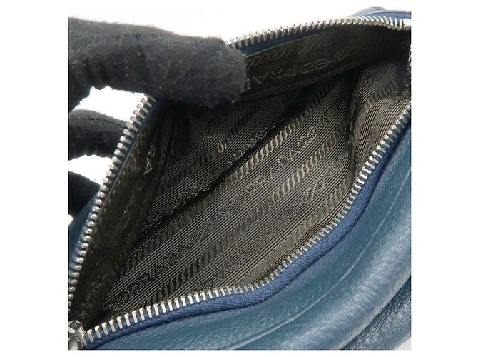 PRADA Triangle Logo Leather Cosmetic Pouch Accessory Pouch Navy - view 21