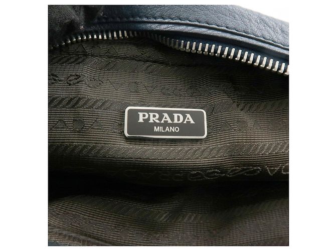 PRADA Triangle Logo Leather Cosmetic Pouch Accessory Pouch Navy - view 22