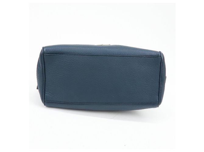 PRADA Triangle Logo Leather Cosmetic Pouch Accessory Pouch Navy - view 5