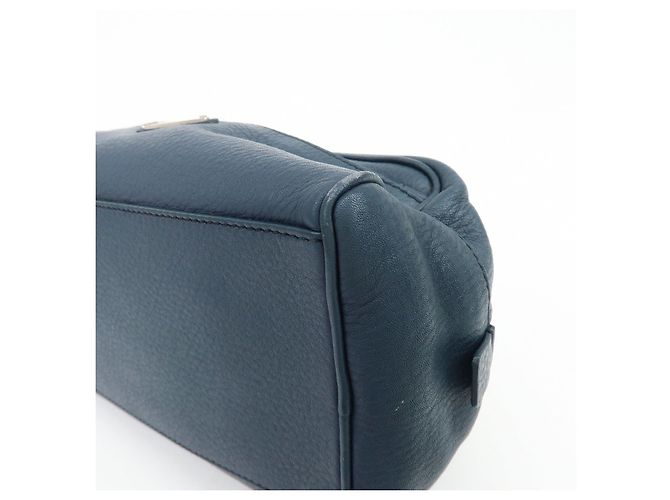 PRADA Triangle Logo Leather Cosmetic Pouch Accessory Pouch Navy - view 7