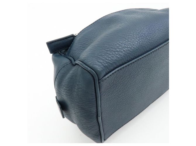 PRADA Triangle Logo Leather Cosmetic Pouch Accessory Pouch Navy - view 8