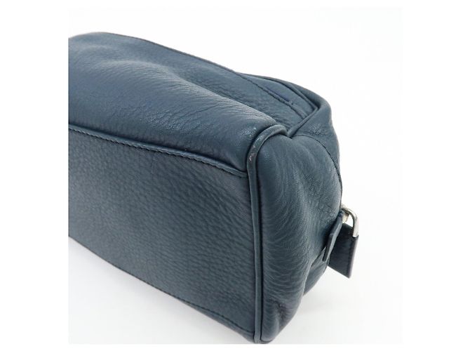 PRADA Triangle Logo Leather Cosmetic Pouch Accessory Pouch Navy - view 9