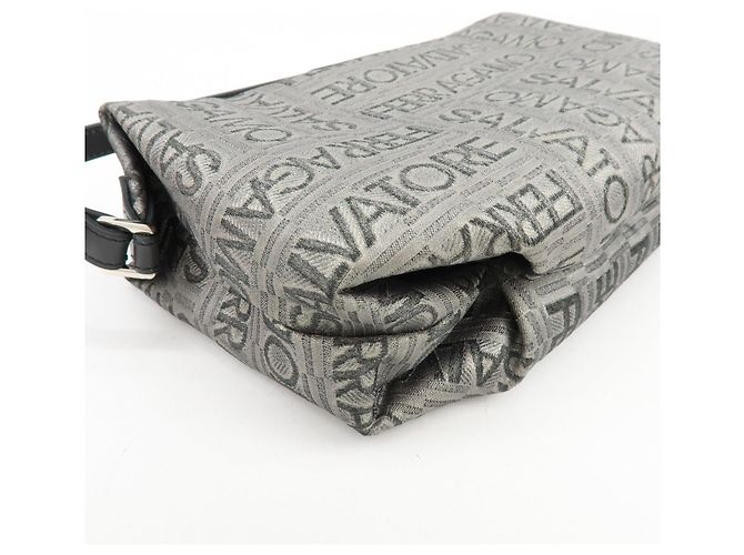 Salvatore Ferragamo Borsa a pochette Ferragamo Gancini Logo Canvas Leather Silver Black - vista 10