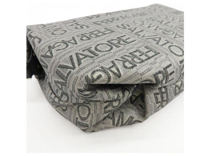 Salvatore Ferragamo Borsa a pochette Ferragamo Gancini Logo Canvas Leather Silver Black - vista 12