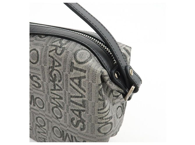 Salvatore Ferragamo Borsa a pochette Ferragamo Gancini Logo Canvas Leather Silver Black - vista 15