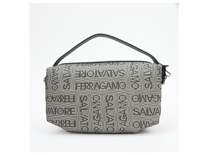 Salvatore Ferragamo Borsa a pochette Ferragamo Gancini Logo Canvas Leather Silver Black - vista 2
