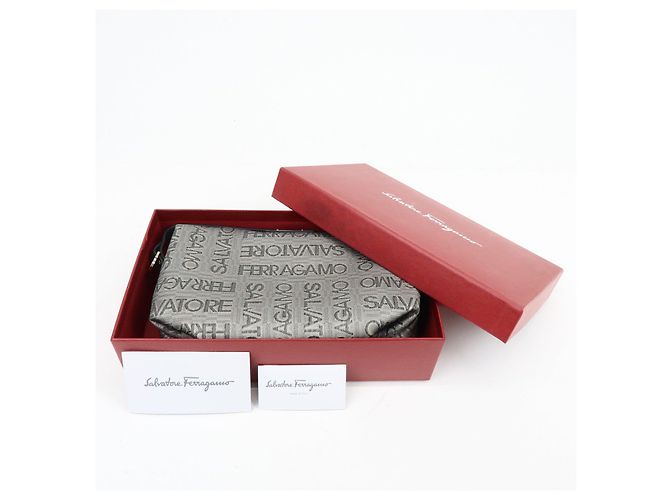 Salvatore Ferragamo Borsa a pochette Ferragamo Gancini Logo Canvas Leather Silver Black - vista 22