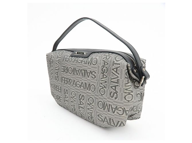 Salvatore Ferragamo Borsa a pochette Ferragamo Gancini Logo Canvas Leather Silver Black - vista 3