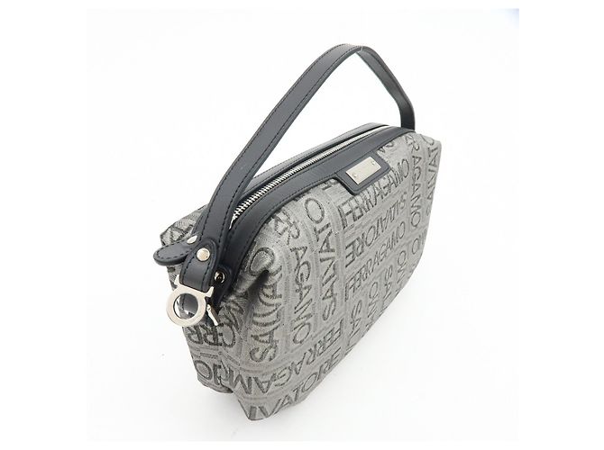 Salvatore Ferragamo Borsa a pochette Ferragamo Gancini Logo Canvas Leather Silver Black - vista 4
