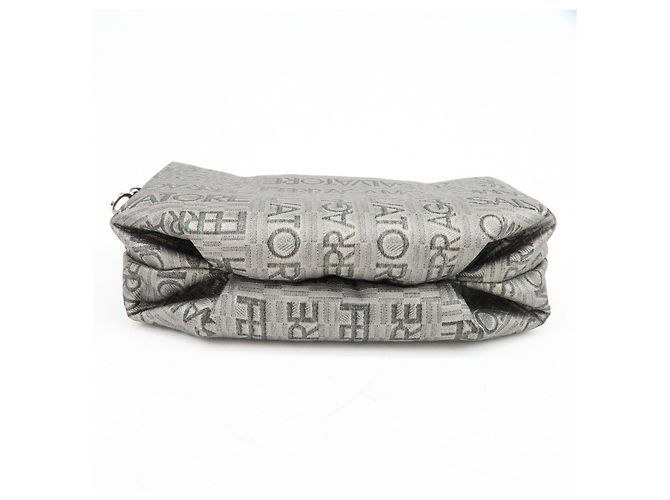 Salvatore Ferragamo Borsa a pochette Ferragamo Gancini Logo Canvas Leather Silver Black - vista 5
