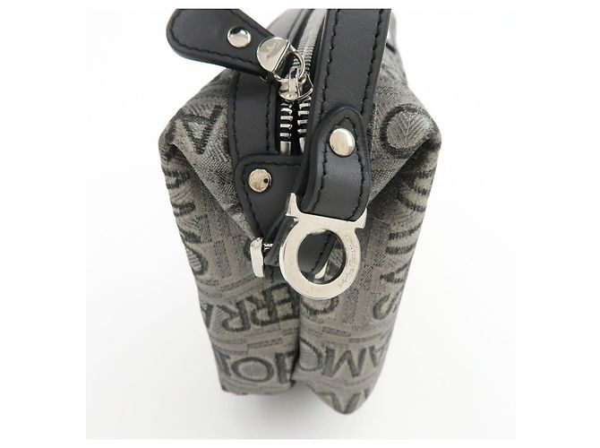 Salvatore Ferragamo Borsa a pochette Ferragamo Gancini Logo Canvas Leather Silver Black - vista 9