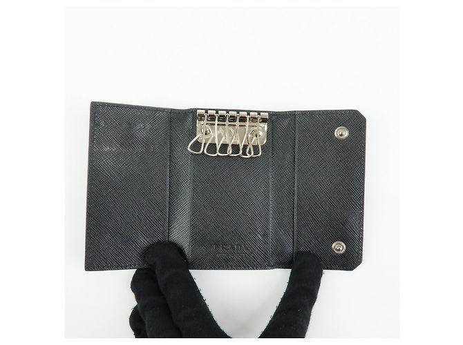 PRADA Saffiano Leather 6 Ring Key Case Key Holder Black 2PG222 - view 14