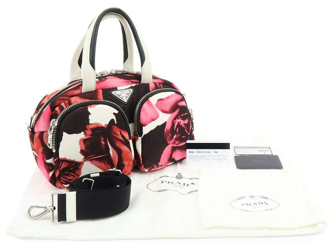 PRADA Triangle Logo Nylon Leder 2Way Bag Handtasche White Pink 1BB062 - Ansicht 11