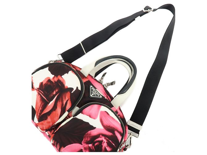 PRADA Triangle Logo Nylon Leder 2Way Bag Handtasche White Pink 1BB062 - Ansicht 3