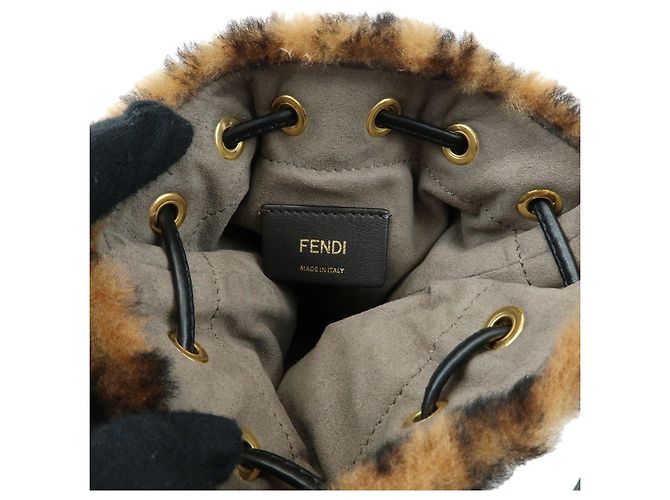 FENDI Zucca Mon Tresor Mouton Leather 2Way Hand Bag Brown Black 8BS010 - vista 11