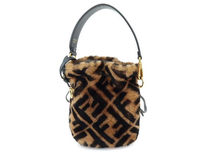 FENDI Zucca Mon Tresor Mouton Leather 2Way Hand Bag Brown Black 8BS010 - vista 2