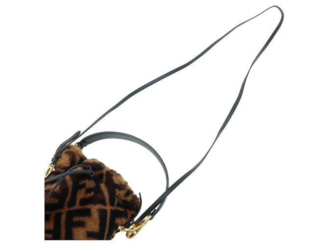 FENDI Zucca Mon Tresor Mouton Leather 2Way Hand Bag Brown Black 8BS010 - vista 4
