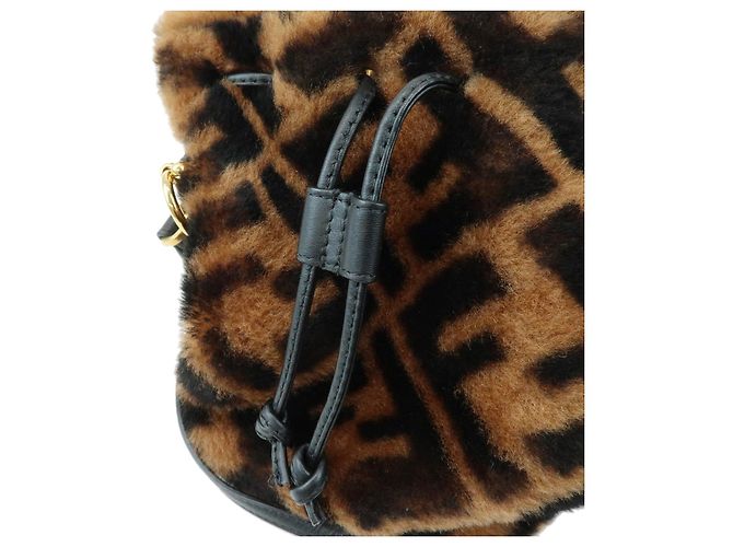 FENDI Zucca Mon Tresor Mouton Leather 2Way Hand Bag Brown Black 8BS010 - vista 7