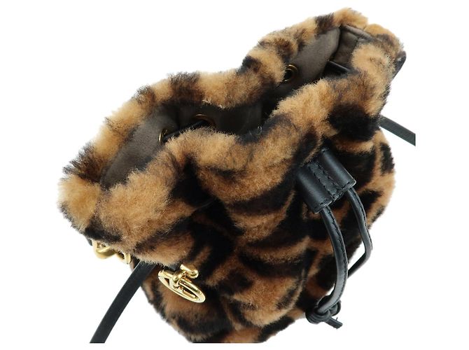 FENDI Zucca Mon Tresor Mouton Leather 2Way Hand Bag Brown Black 8BS010 - vista 8