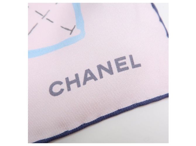 Sciarpa CHANEL COCO Mark 100% seta fiori rosa blu - vista 11