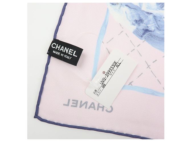 Sciarpa CHANEL COCO Mark 100% seta fiori rosa blu - vista 12
